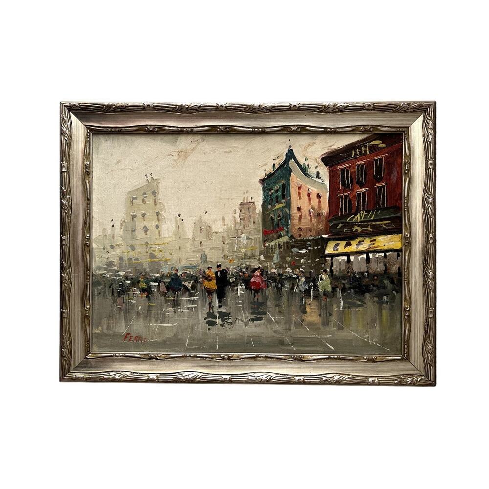 Painting On Board Signed Ferro Framed Paris City Scene - Picture 1 of 3
